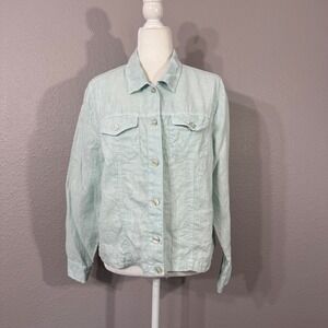 Fresh Produce Women's Size M Mint Green 100% Linen Button Up Shirt Jacket
